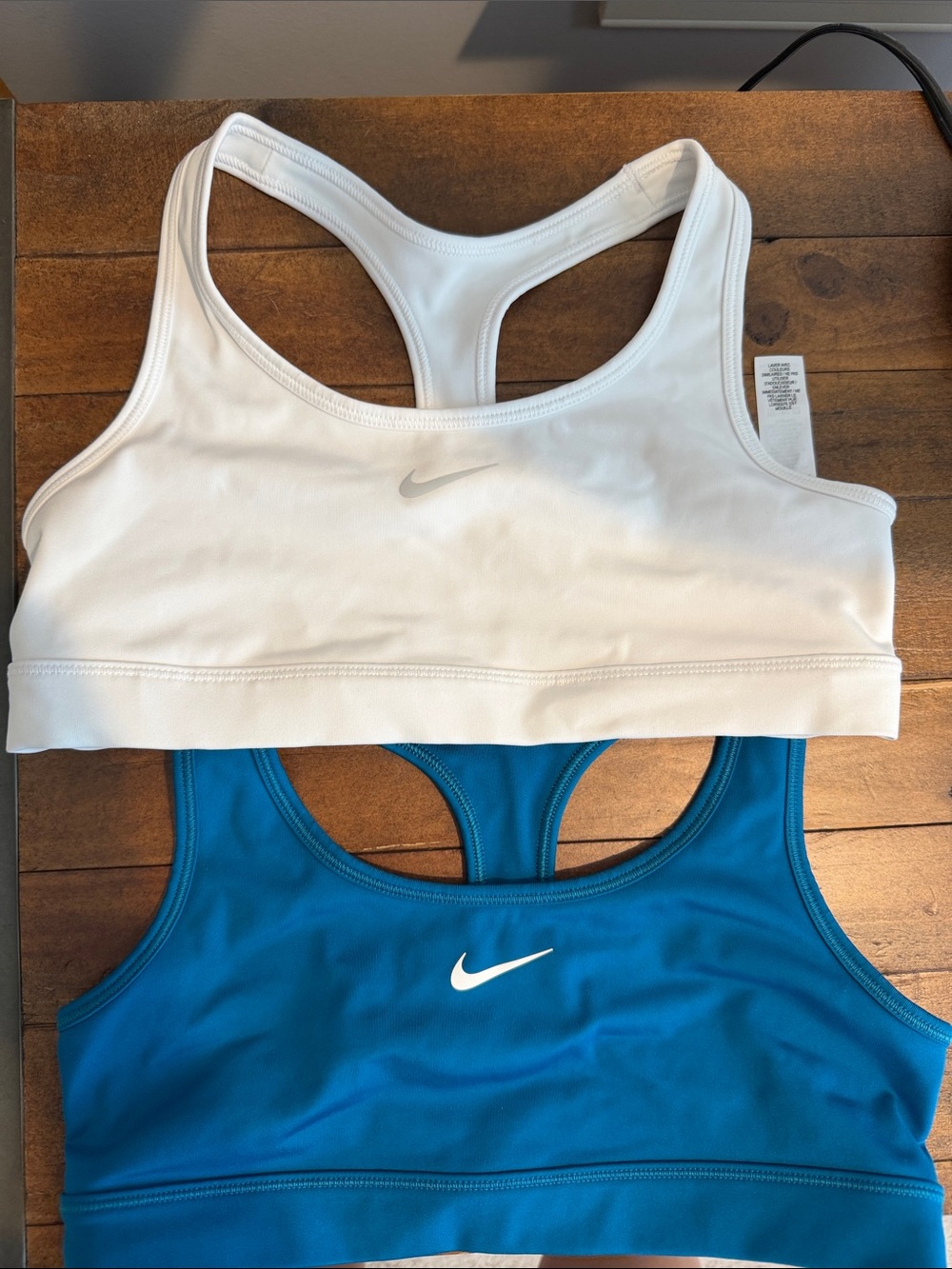 NWOT Nike Girl’s size Large Racerback sports bras - White & Teal